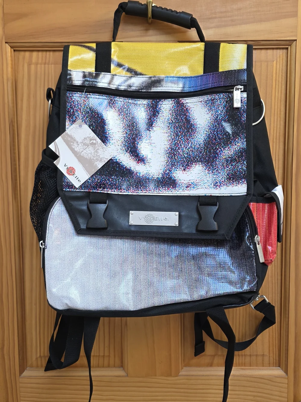 Unisex Holographic Silver Backpack with Yellow Accents -